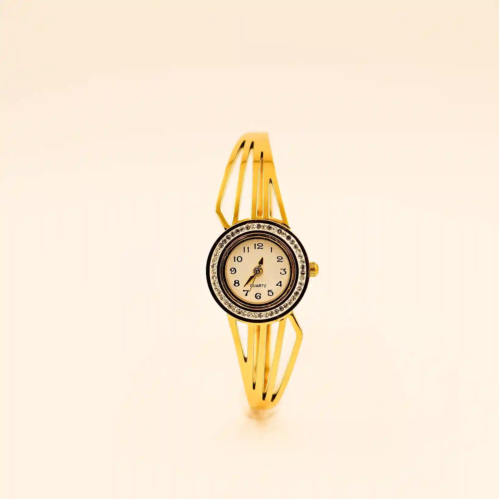 Luxury Anti-Tarnish Gold Bangle Women’s Quartz Watch with Crystal Accents - Vellura Jewellery