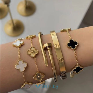 Gold Bracelet Combo Set with Clover Bracelet