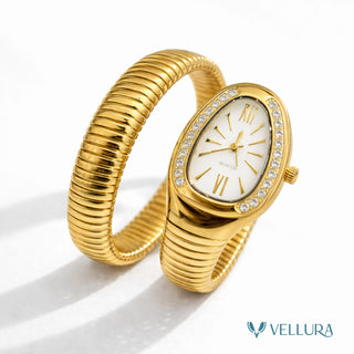 Gold Serpent Wrap Watch-White Studded