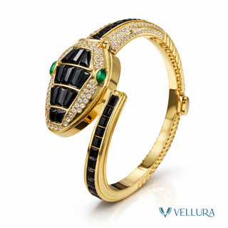 Black Serpent Watch With Ruby & Emerald Accents