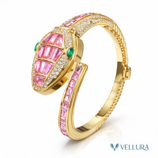 Pink Serpent Watch With Ruby & Emerald Accents