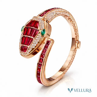 Rose Gold Serpent Watch with Ruby & Emerald Accents