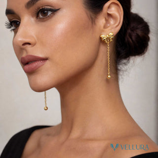 Gold Bow Drop Earrings