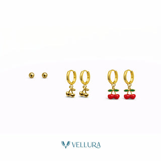 Cherry Earring Combo Set with Studs & Hoop Charms