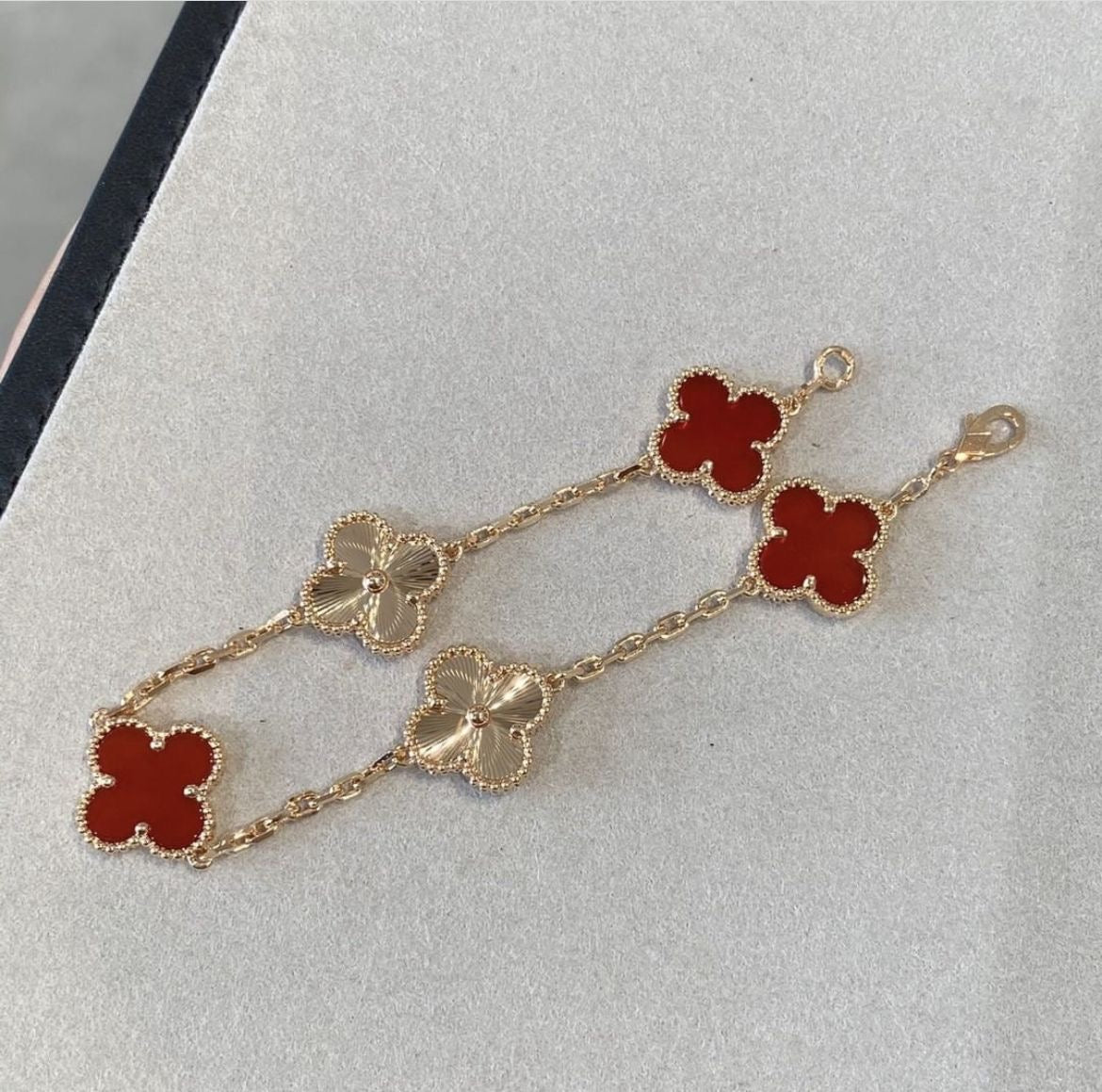 Van Cleef-Inspired Red and Gold Quatrefoil Bracelet