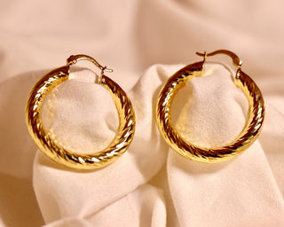 Chunky Gold Textured Hoop Earrings Vellura Jewellery
