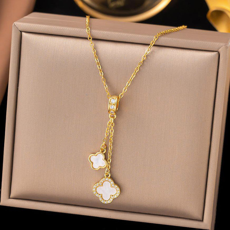 Elegant White Clover Drop Necklace