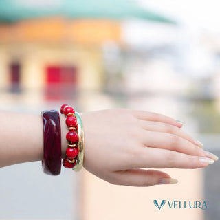 Wine Red Marble Resin Bangle Set for Women