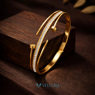 Cartier-Inspired Gold Nail Bracelet with Crystal Line