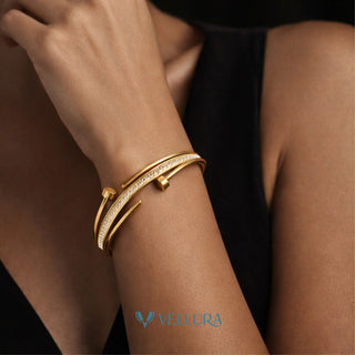 Cartier-Inspired Gold Nail Bracelet with Crystal Line