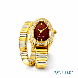 Bvlgari Inspired -red Dual Tone Snake Wrap Watch