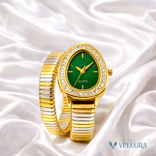 Bvlgari Inspired-GREEN Dual Tone Snake Wrap Watch