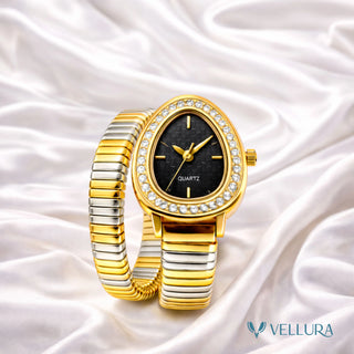 Bvlgari Inspired-Black Dual Tone Snake Wrap Watch