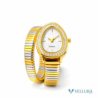 Bvlgari Inspired-White Dual Tone Snake Wrap Watch