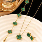 Van Cleef-Inspired Green Quatrefoil Necklace Set-Necklace,Ring,Earrings and Bracelet