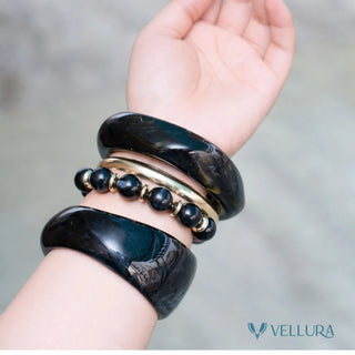 Black Marble Resin Bangle Set for Women