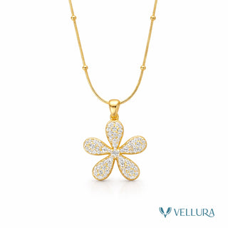 Gold Floral Crystal Pendant Necklace