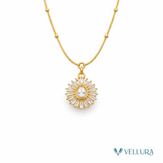 Gold Crystal Sunburst Pendant Necklace
