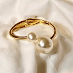 Elegant Gold Plated Open Cuff Bracelet with Dual Pearls Vellura Jewellery