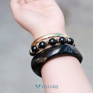 Black Marble Resin Bangle Set for Women