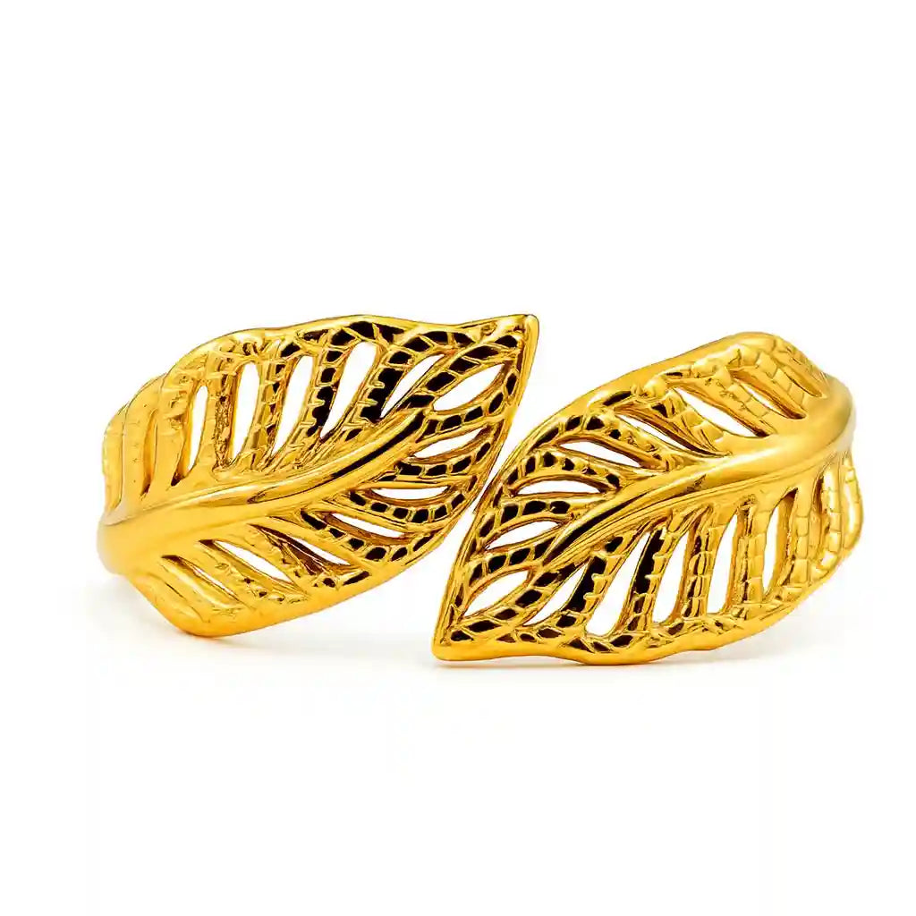 Elegant  Gold Leaf Design Adjustable Open Bangle Bracelet - VelluraJewellery