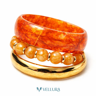 Orange Marble Resin Bangle Set for Women