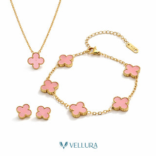 Van Cleef-Insipred pink Necklace Set with Earrings & Bracelet