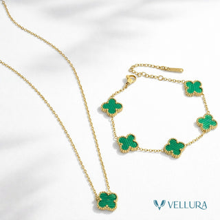 Van Cleef-Inspired Green Quatrefoil Necklace Set-Necklace and Bracelet