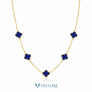 5 Motif's Van Cleef Inspired Blue Necklace with bracelet -Adjustable