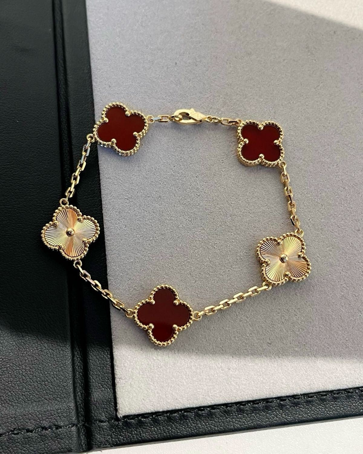 Van Cleef-Inspired Red and Gold Quatrefoil Bracelet