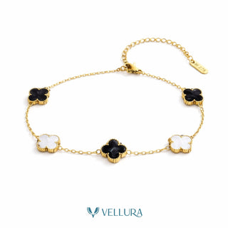 Van Cleef-Inspired Black and White  Quatrefoil Bracelet