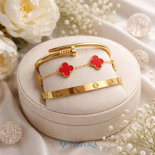 Gold Bracelet Combo Set with Clover Bracelet