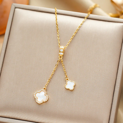 Elegant White Clover Drop Necklace