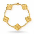 Van Cleef inspired gold plated clover bracelet with five four-leaf motifs and adjustable chain – anti-tarnish stainless steel jewelry"
