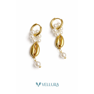 Cowrie Shell & Pearl Drop Earrings