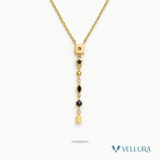 Black Enamel Drop Gold Necklace