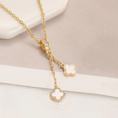 Elegant White Clover Drop Necklace