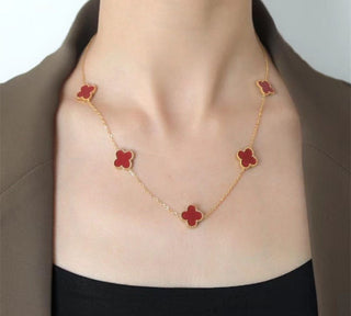 5 Motif's Van Cleef Inspired Red Necklace-Adjustable