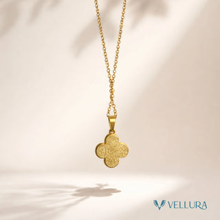 Gold Textured Clover Pendant Necklace