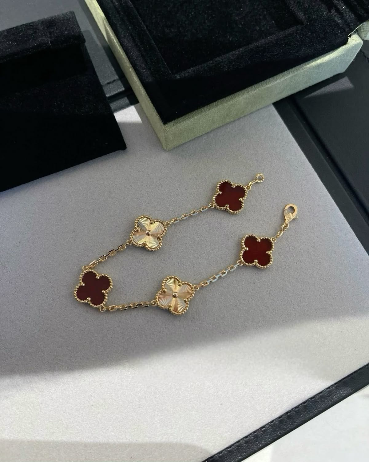 Van Cleef-Inspired Red and Gold Quatrefoil Bracelet