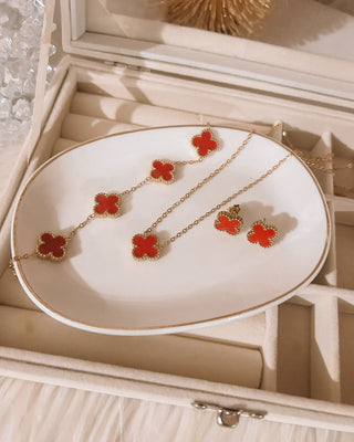 Van Cleef Inspired Red Necklace set with bracelet -Adjustable
