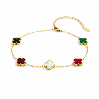 5 Motif's Van Cleef Inspired Multi colour Necklace Set with ring,earring,bracelet