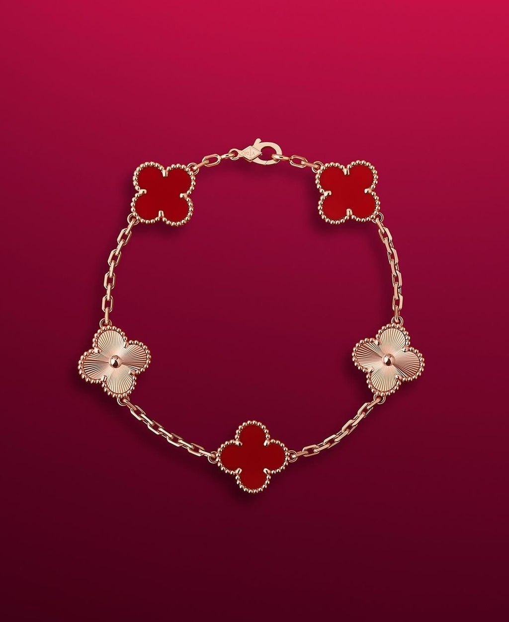 Van Cleef-Inspired Red and Gold Quatrefoil Bracelet