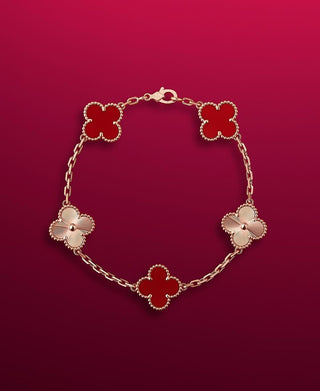 Van Cleef-Inspired Red and Gold Quatrefoil Bracelet