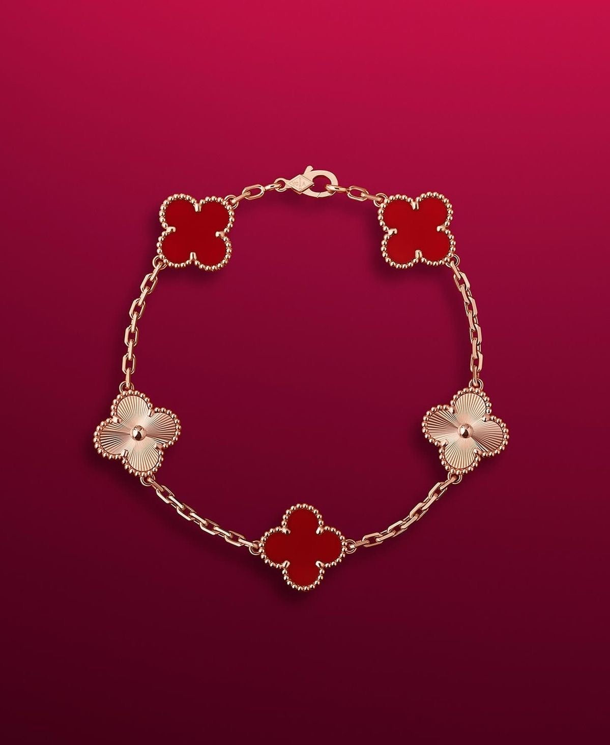 Van Cleef-Inspired Red and Gold Quatrefoil Bracelet