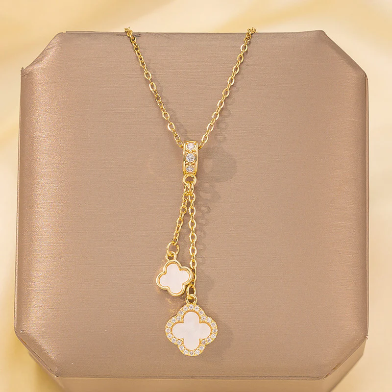 Elegant White Clover Drop Necklace