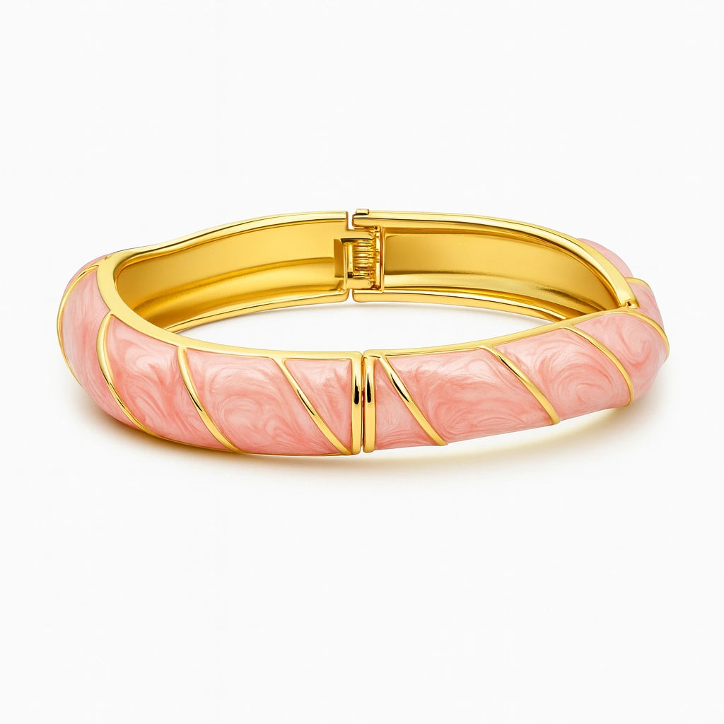 Elegant Pink Enamel & Gold Hinged Bangle Bracelet - Vellura Jewellery  bracelets
