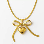 Gold Bow & Heart Locket Necklace Vellura Jewellery