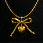 Gold Bow & Heart Locket Necklace Vellura Jewellery