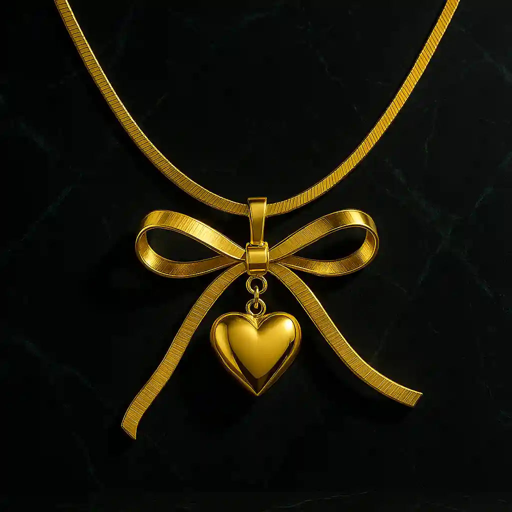 Gold Bow & Heart Locket Necklace Vellura Jewellery